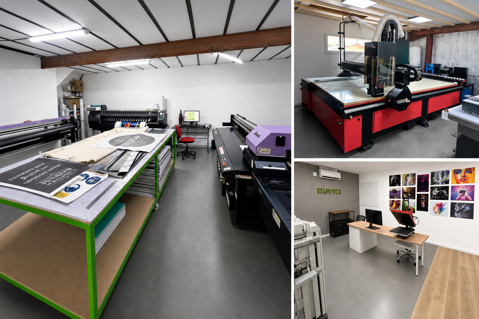 Montage de l'atelier de fabrication UNYCK avec la table de façonnage, la machine CNC et l'espace de création